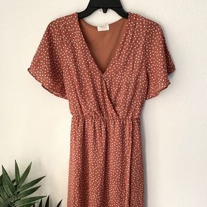Polka Dot Wrap Dress w/ Ruffled Sleeves sienna sky